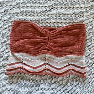 American Eagle Coral Pink Cream Knit Tube Top Keyhole Boho Summer Size Small